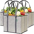 Reusable Grocery Bags (3 Pack) – Heavy Duty Reusable Shopping Bags with Box Shape to Stand Up and Stay Open – Large Tote Bags with Long Handles & Reinforced Bottom – Foldable Utility Bag – Chevron