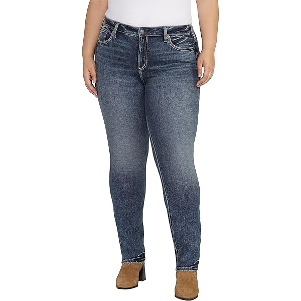Silver Jeans Co. Women's Plus Size Suki Mid Rise Curvy Fit Straight Leg
