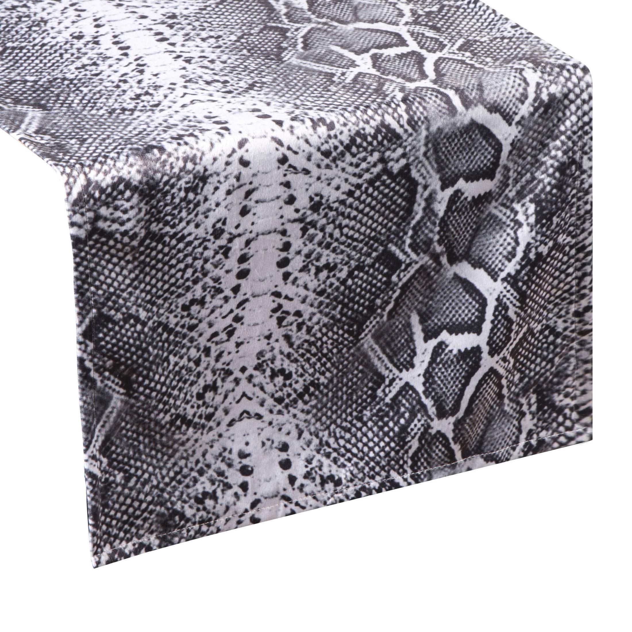 Eurofirany Table runner, snake pattern, table decoration, table cloth, white + black, 35 x 140 cm