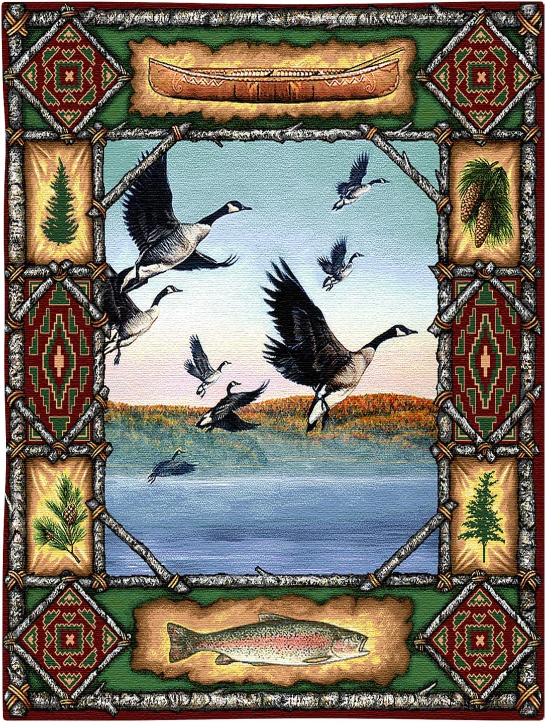 Geese Lodge | Woven Tapestry Wall Art Hanging | Rustic Hunting Cabin Decor | 100% Cotton USA Size 33x26