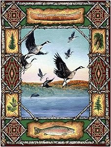 Geese Lodge | Woven Tapestry Wall Art Hanging | Rustic Hunting Cabin Decor | 100% Cotton USA Size 33x26