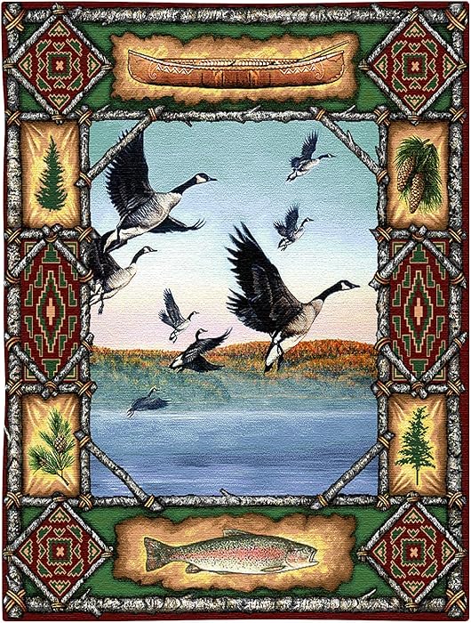 Geese Lodge | Woven Tapestry Wall Art Hanging | Rustic Hunting Cabin Decor | 100% Cotton USA Size 33x26