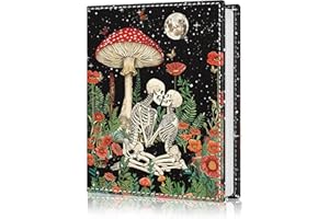 Lebrocoli Photo Album 4x6, 56 Pockets Small Picture Book Skull Mushroom, Gothic Skeleton Lovers Large Capacity Mini PU Leather Picture Album Gift for Family Graduation Wedding Travel