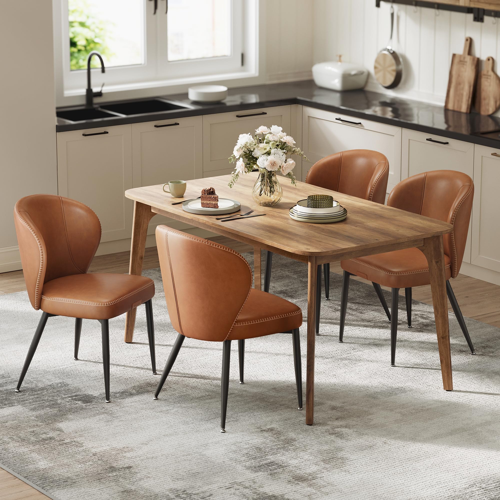 Photo 1 of ***ONLY 2 CHAIRS*** VASAGLE EKHO Collection - Dining Chairs Set of 4, Upholstered Kitchen Chairs, Comfortable Seat, Synthetic Leather with Stitching, Mid-Century Modern, Easy Assembly, Living Room Lounge, Caramel Brown