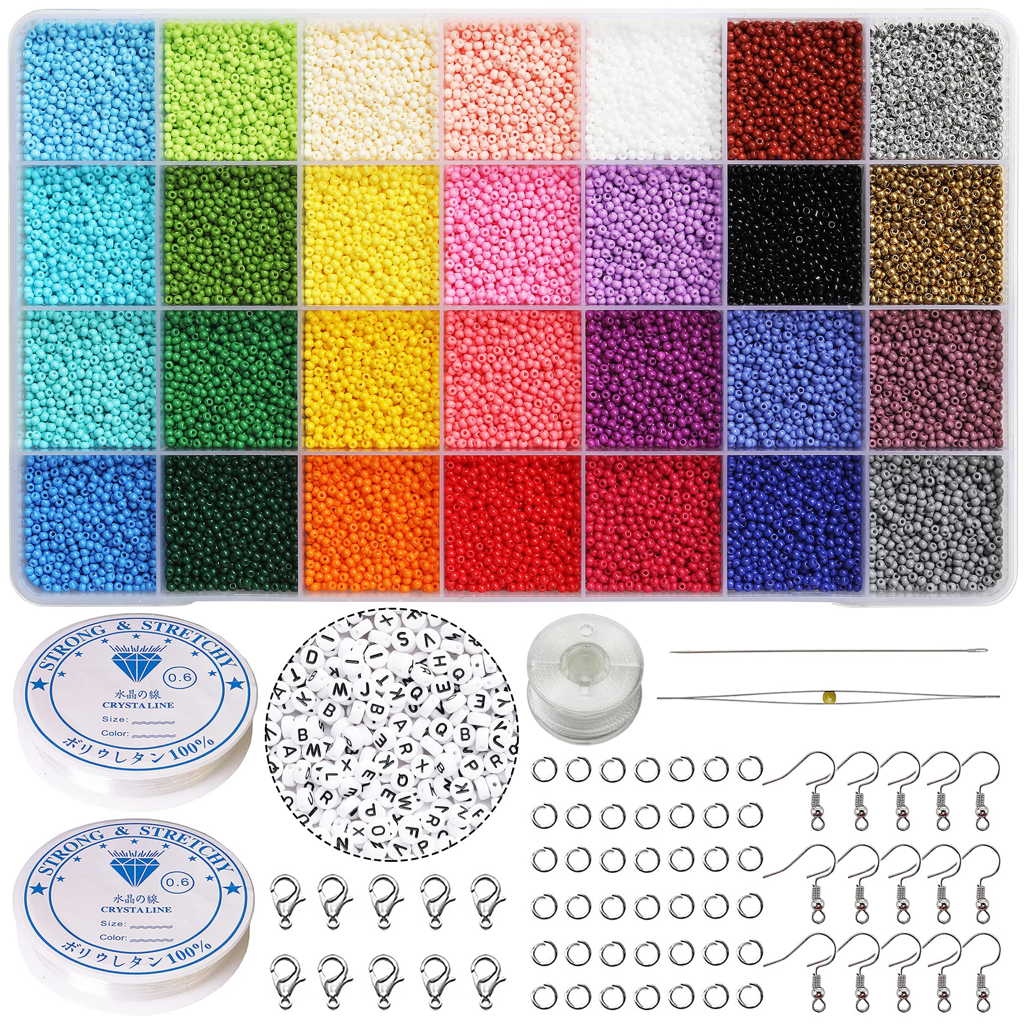 Bala&Fillic 2mm 12/0 Size Almost Uniform Seed Beads About 25200pcs in Box Opaque Colors Small Seed Beads for Jewelry Making, (900pcs/Color, 24 Opaque Colors)