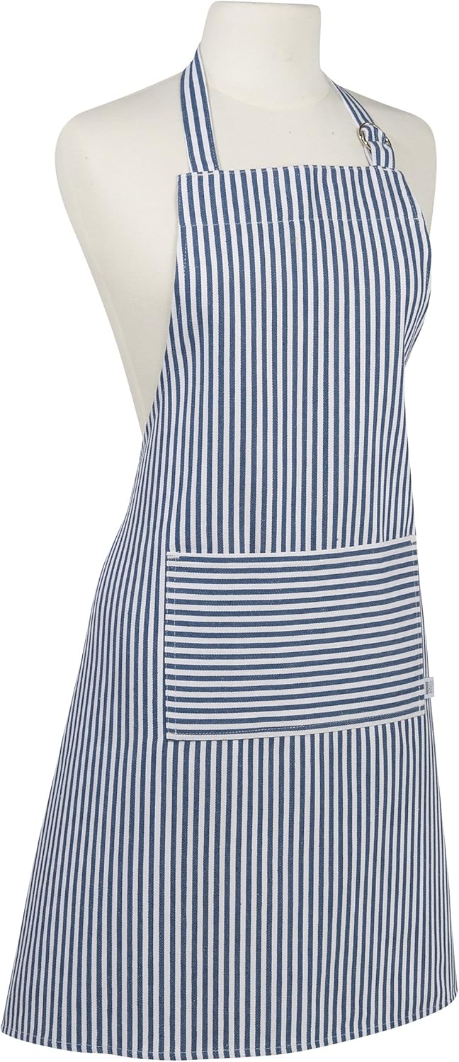 Now Designs Basic Cotton Kitchen Chef's Apron, Narrow Stripe Royal Blue