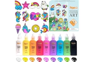 TOYLI Window Glitter Painting Kids Arts and Crafts Creative Set, 26 Suncatchers Kit,Gifts for Boys,Girls Ages 5,6,7,8,9,10 DIY, Great Home Birthday Party Idea, Your Own Fun Painting Activity NON Toxic
