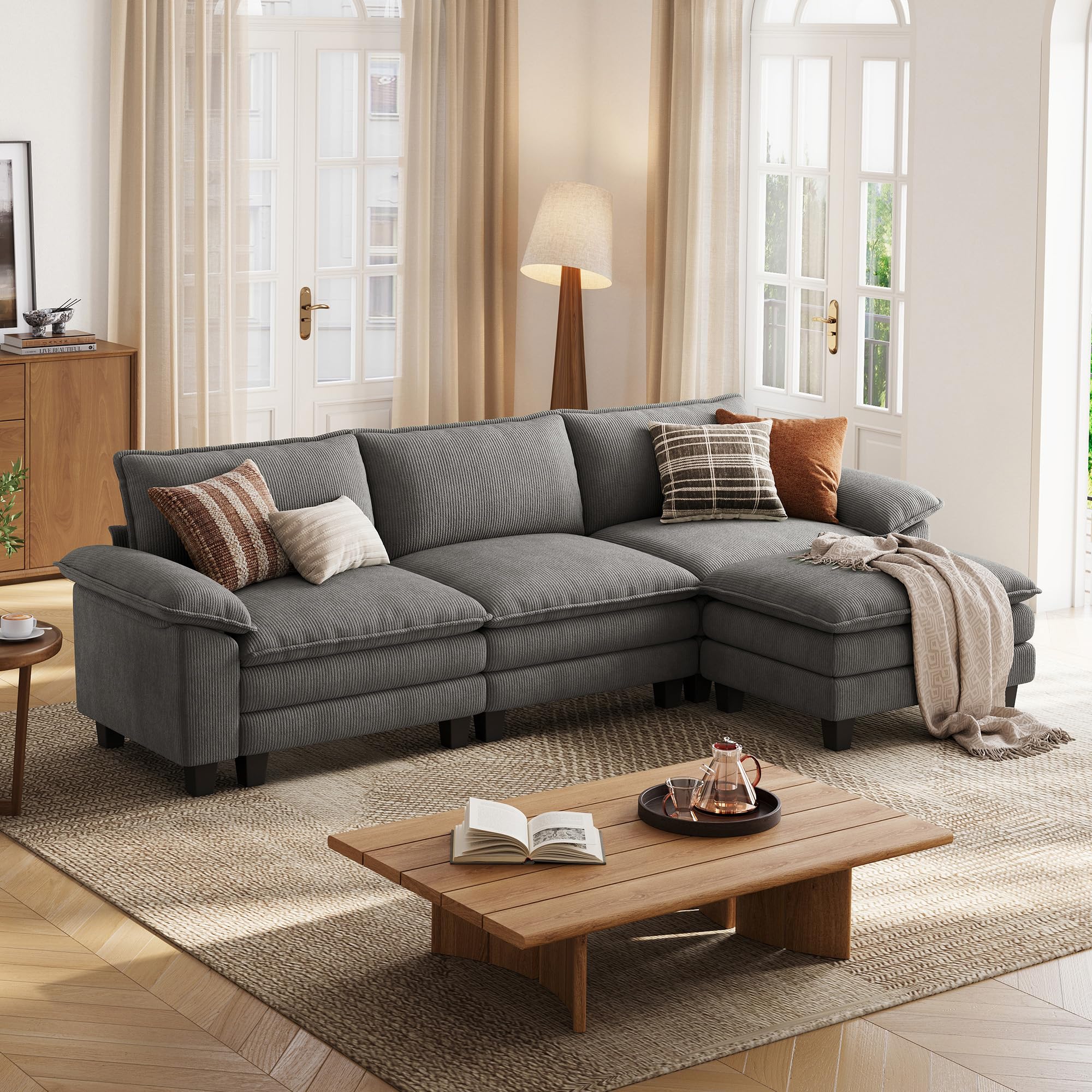 Photo 1 of *PARTIAL SET* LINSY HOME 123'' Modular Sectional Sofa Grey Couch Corduroy Cloud Couches for Living Room, ARMS REST ONLY