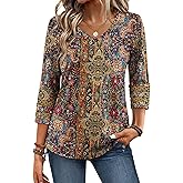 Zeagoo 3/4 Length Sleeve Womens Tops V Neck Dressy Casual Blouses Trendy Eyelet T Shirts Work Clothes S-XXL