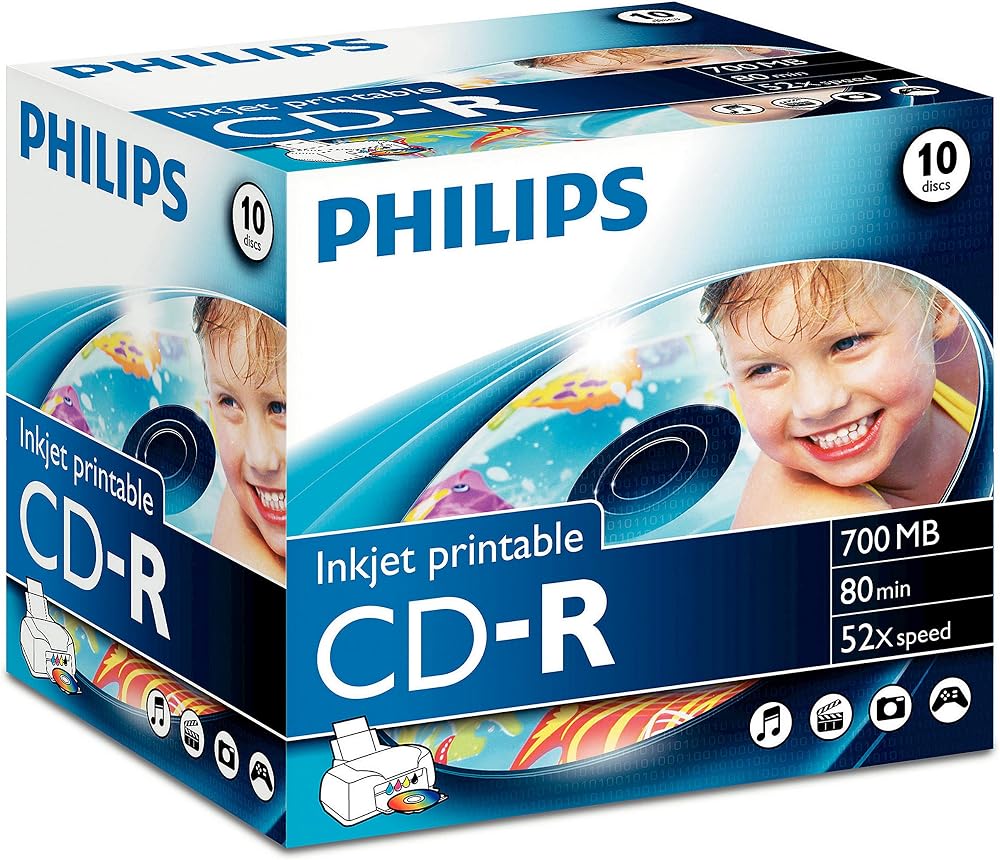 Philips 10x CD-R 700MB 52x Printable Surface Jewel Case Storage Media