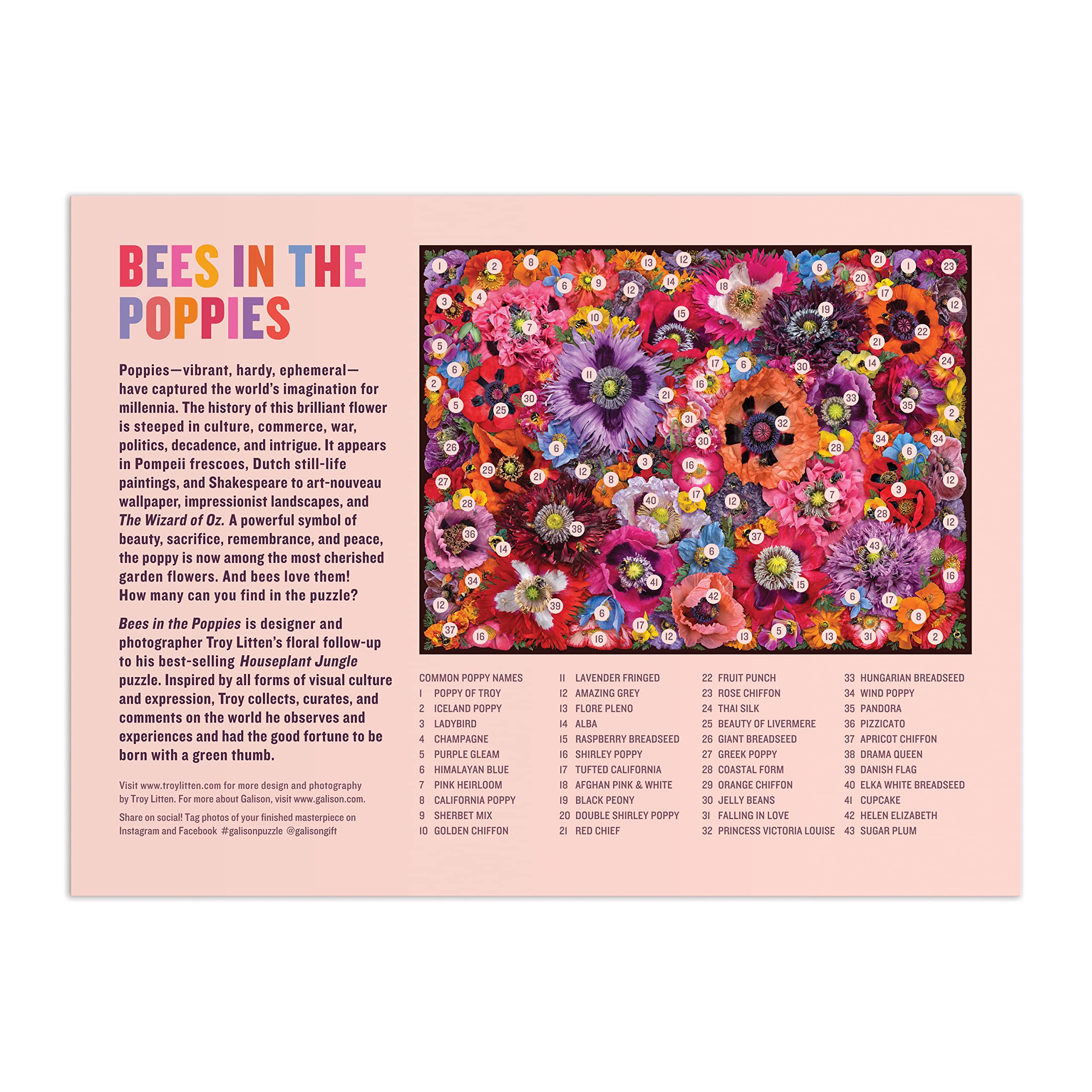 Galison Bees in The Poppies 1000 Piece Puzzle - Beautiful 27