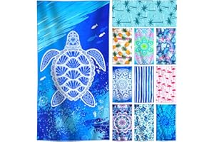GENOVEGA Microfiber Lightweight Thin Beach Towel Compact Oversized Quick Dry Sandproof Clearance Towels Sand Free Swim Camping Pool Travel Essentials Accessories Vacation Women Men Adults Blue Seaweed Turtle