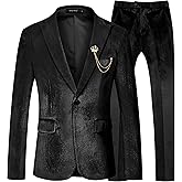 MAGE MALE Men's 2 Piece Velvet Suit One Button Tuxedo Slim Fit Luxurious Blazer Party Dinner Jacket & Pants