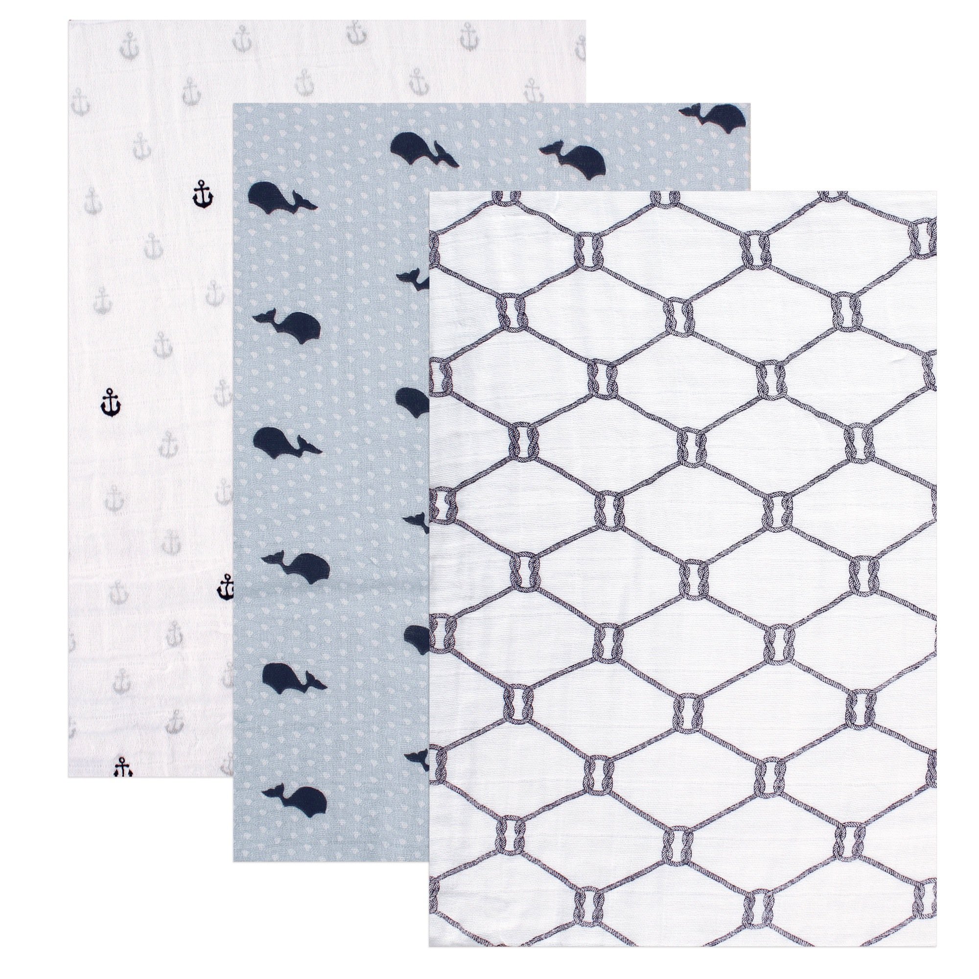 Yoga Sprout Muslin Swaddle Blankets, Blue Shark, 46" x 46