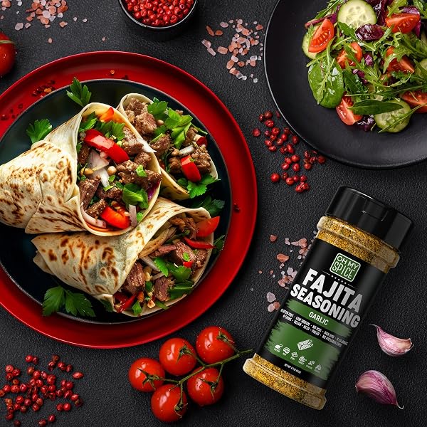 FAJITA SEASONING MIX GARLIC POWDER SEASONING – GLUTEN FREE & LOW SODIUM MEXICAN SEASONINGS BLEND FOR MEAT, VEGETABLES, STEAK & CHICKEN FAJITA. GARLIC AND HERB FAJITAS SEASONINGS SPICE. TACO MIX. 4.7OZ