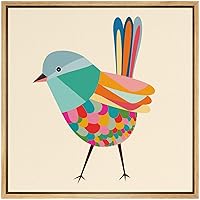 SIGNWIN Framed Canvas Wall Art Red, Yellow, Orange, Blue, Green Songbird in Pastel Orange Birds Wildlife Illustrations Pop Art Modern Colorful for Living Room, Bedroom, Office - 16x16 inches