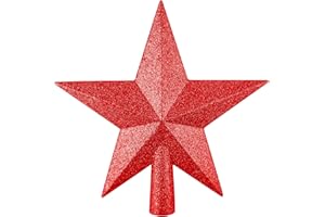 FEPITO Glitter Star Mini Christmas Tree Topper Shatter-Proof Small Christmas Tree Decoration Treetop for Holiday Ornament or Home Décor (Red, 4.3 inches)