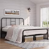 Yaheetech Black Metal Double Bed Frame 4ft6 with Curved Headboard view 2