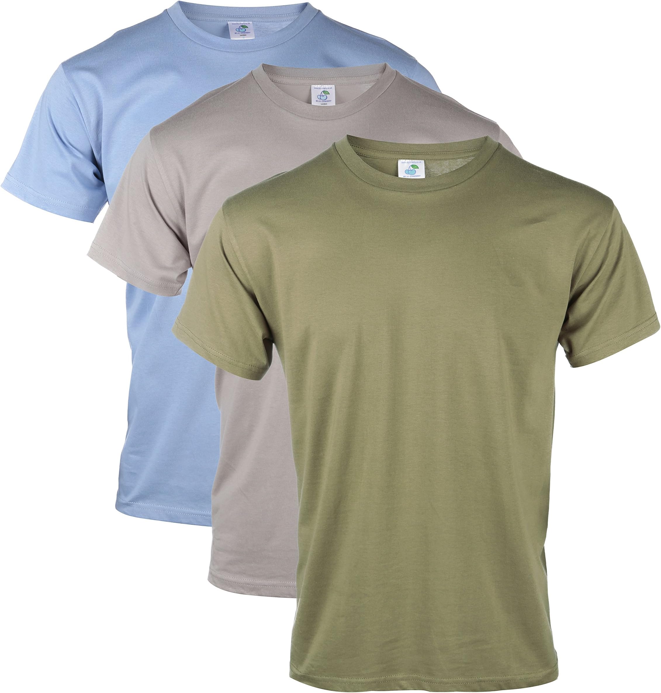 Blu Cherry 3 Pack Or 6 Pack Men's Cotton Regular Fit Round Collar Short Sleeve T-Shirt Top Assorted Multi Pack- Casual Relaxed Regular Fit