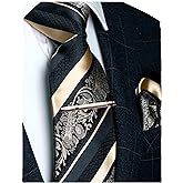 JEMYGINS Mens Floral Necktie and Pocket Square Tie Clip Sets for Men
