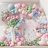 One Silly Goose Balloon Garland Balloon Arch Silly Goose Birthday Party Decorations with 165PCS Dusty Sage Green Pink Blue Latex Balloons for Girls Boy Birthday Gingham Pink Party Decor