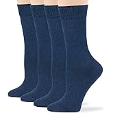 7BigStars Women's Cotton Dress Socks - 4 Pack L/M - Solid Assorted Crew Calf Black Brown Blue Grey Beige Olive Green