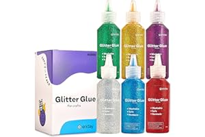 EMRAW Glitter Glue for Crafts in Bright Classic Colors: Silver, Red, Green, Blue, Purple & Gold Glitter Glue Washable & Non-Toxic Used for Gluing, Drawing, Writing, Outlining, 0.67 OZ (6 Pieces) - by Enday