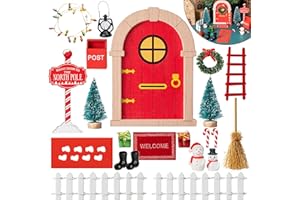 Haooryx Christmas Miniature Fairy Door - 22Pcs Christmas Winter Magic Wooden Miniature Fairy Doors Accessories Elf Magic Door Wall Fairies Magical Door Decoration Xmas Party Outdoor Decor (Wood Edge)