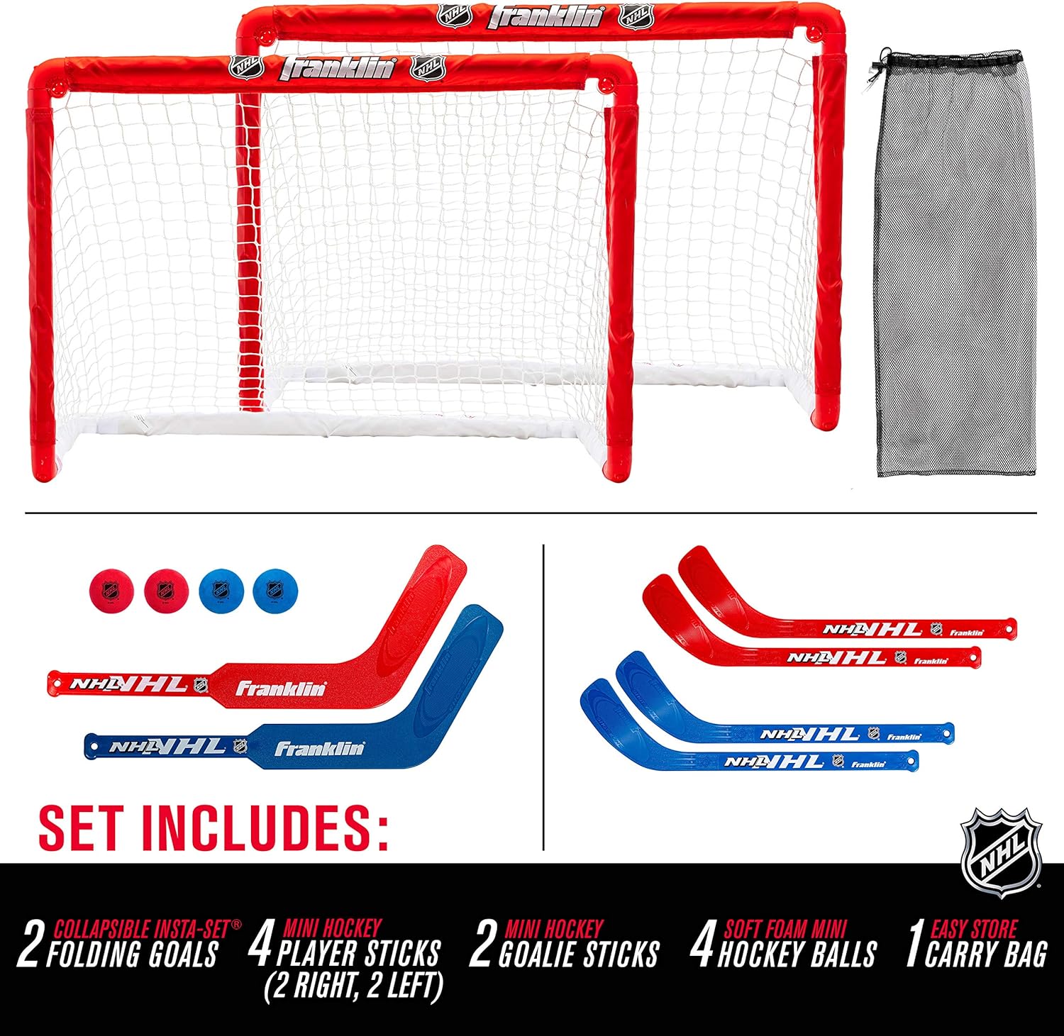 Franklin Sports Knee Hockey Goal Set of 2 – Play Mini Hockey Anytime, Anywhere – Player and Goalie Sticks Included – Fully Collapsible – Great for Kids : Hockey Nets : Sports & Outdoors