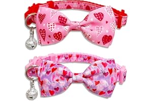 MIIEMIU Valentine Bow Tie Cat Collar Set with Bell, Holiday Let's kiss Pink Heart Cat Collar for Boys and Girls Kitties Kittens