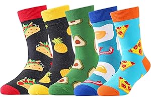 BONANGEL Boys Socks Fun Novelty Animal Food Space Design Crazy Funny Cute Kids Socks 5 Pairs