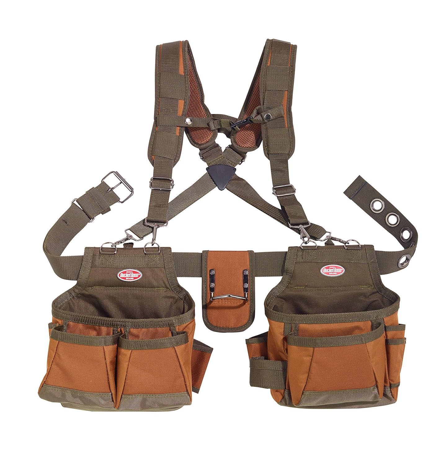 Bucket Boss Airlift 2 Bag Tool Belt with Suspenders in Pack of 1, Brown