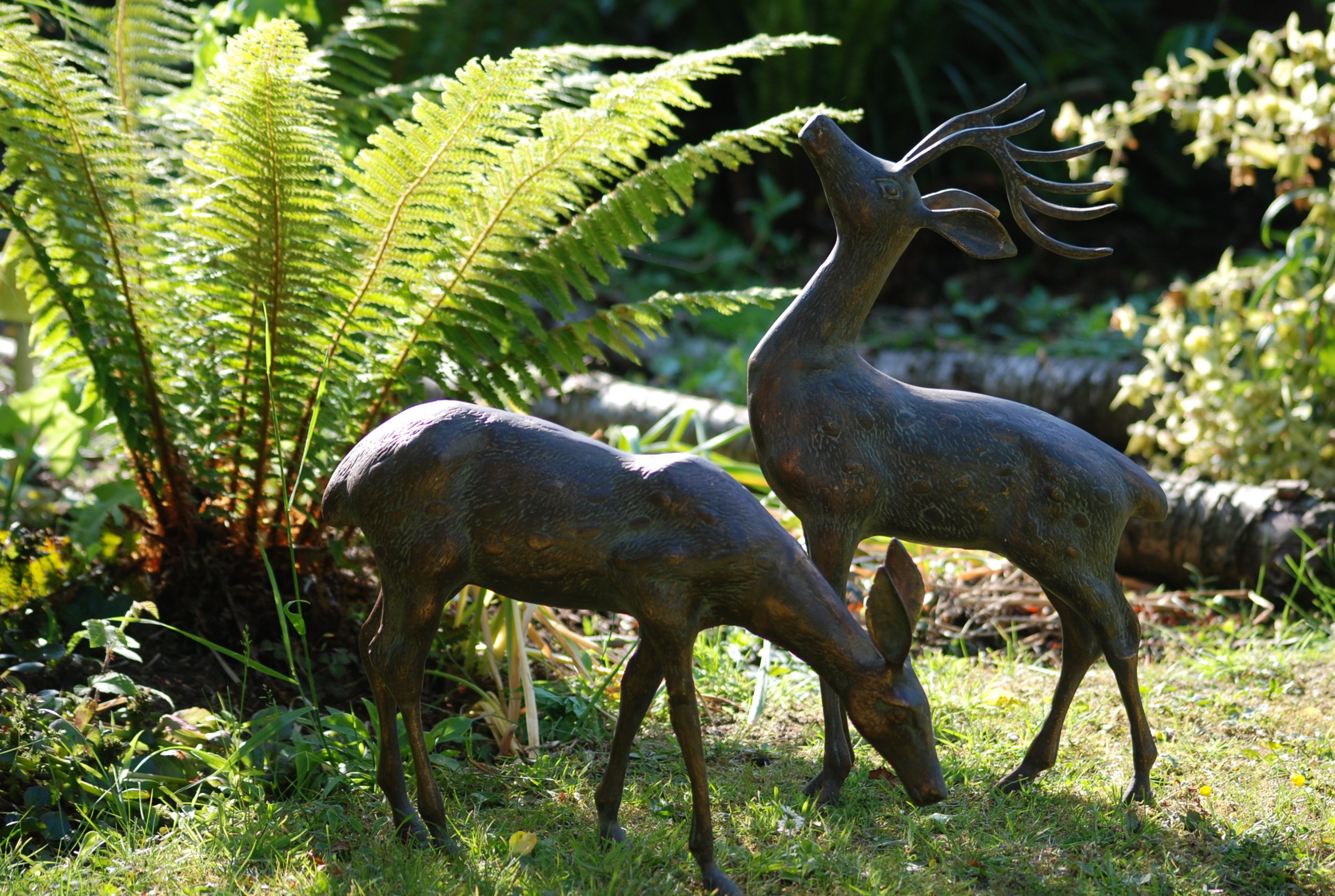 Cast Aluminium Bronze Garden Deer Sculpture Set L Size