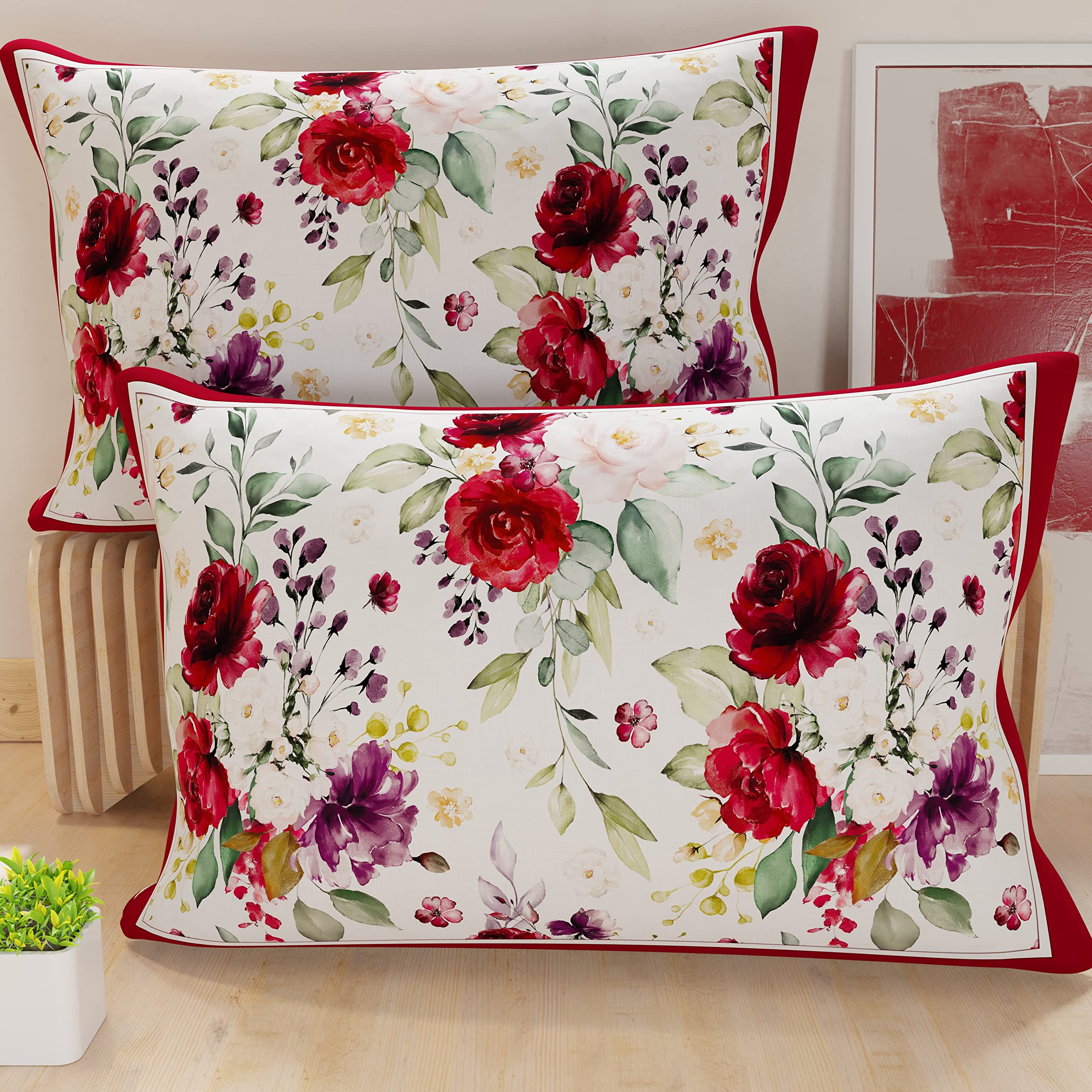 PETTI Artigiani Italiani - Bed Pillowcases, Pair of Pillowcases 50 x 80 cm, Pillow Case, Hypoallergenic Microfibre Pillowcases, Made in Italy, Red Floral Pillowcases — image 1
