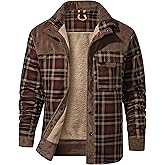 Flygo Men's Sherpa Lined Plaid Flannel Shirt Jacket Snap Button Warm Winter Jacket with Pockets