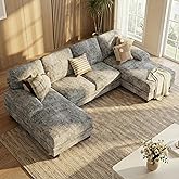 Homall Sectional U Shaped Sofa Couches for Living Room, Comfy Chenille 4 Seat Sofa Set with Removable Pillows, Lounge Chaise Upholstered Couch for for Apartment (Chenille, Grey)