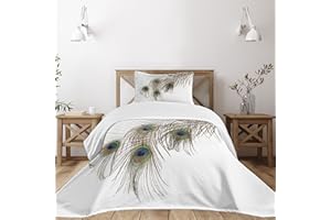 Lunarable Peacock Bedspread, Feather of Peacock Power Rising Out of Theshes Creature, Decorative Quilted 2 Piece Coverlet Set with Pillow Sham, Twin Size, Tan