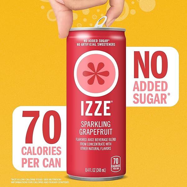 IZZE SPARKLING JUICE, GRAPEFRUIT, NO ADDED SUGARS, NO PRESERVATIVES, NON-GMO, 8.4 FL OZ CAN (PACK OF 24)