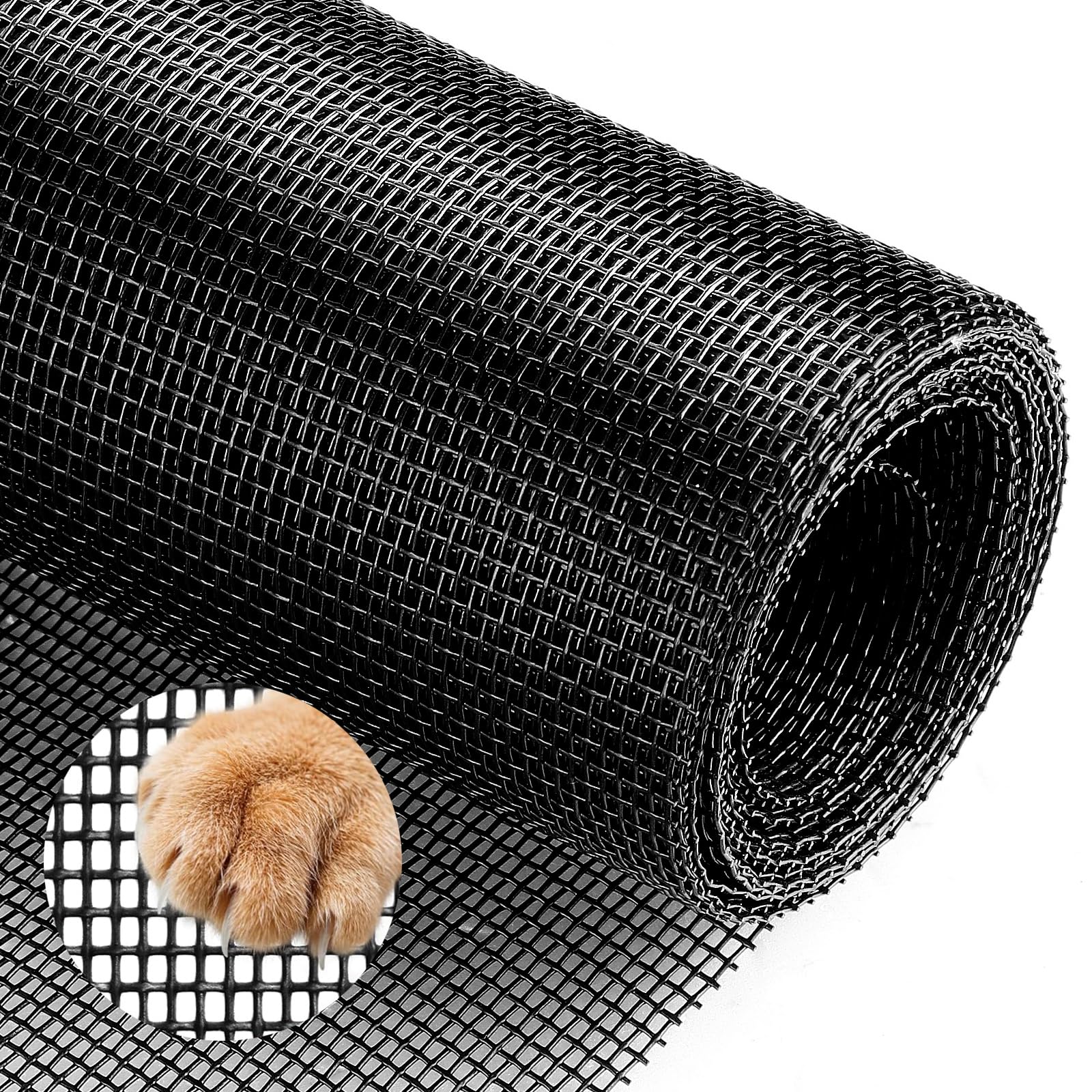 Pet Proof Window Screen 48.4 x 100inch Pet Screen Door Mesh Flexible Pet Resistant Screen Mesh Window Screen Repair Kit Black Patio Screen Replacement Kit to Stop Cats Pet Running Out