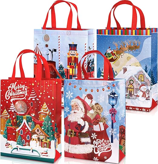 Whaline Christmas NonWoven Bags Large Tote Bags with Handles Reusable