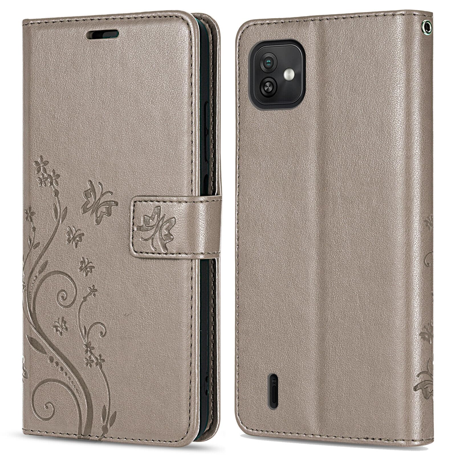 betterfon Mobile Phone Case for Wiko Y82, Flip Case for Wiko Y82, Protective Mobile Phone Case [Card Slots] [Magnetic Closure] [Stand Function] for Wiko Y82 Flower, Grey