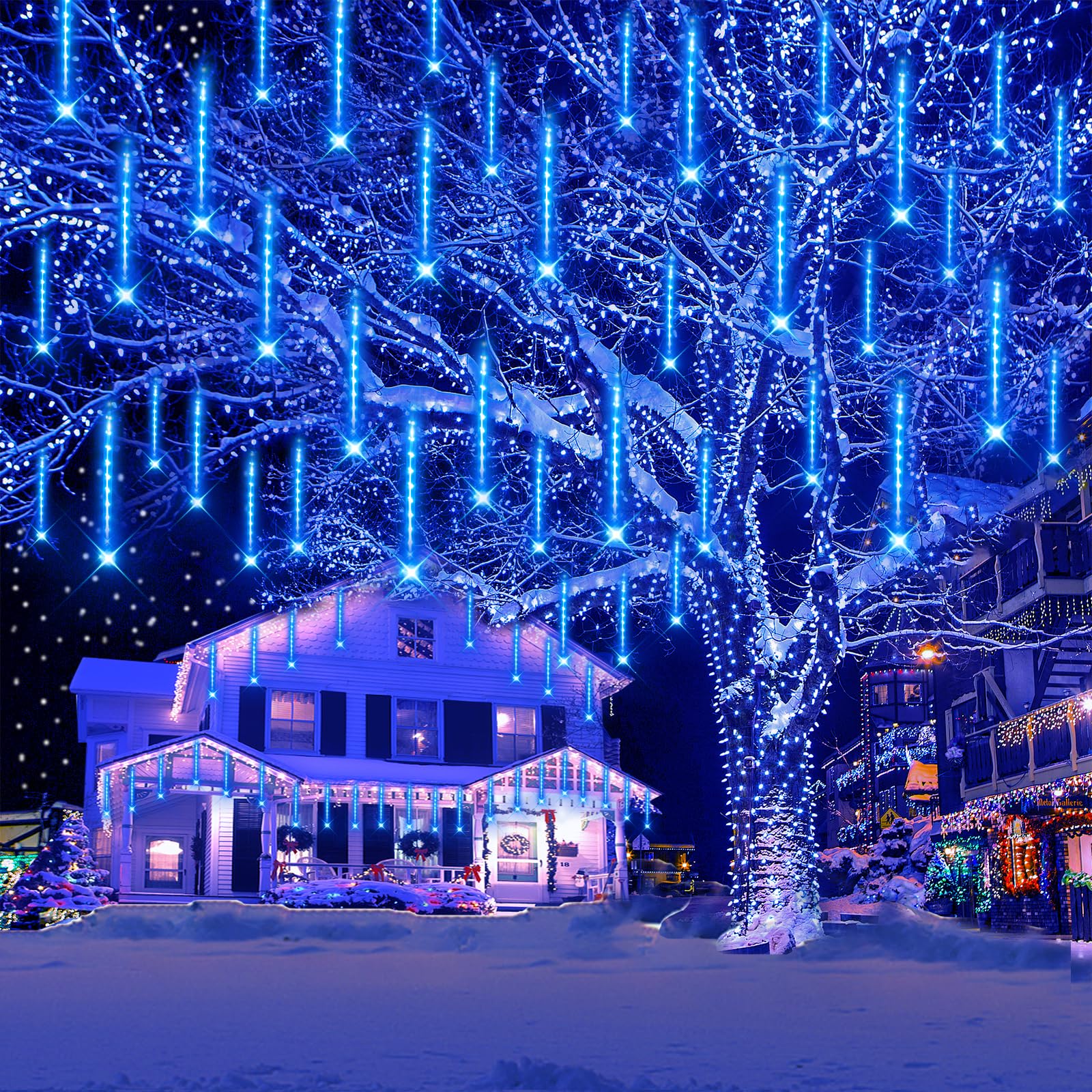 Kwaiffeo Outdoor Christmas Decorations, 20 Tube (Longer Size) Meteor Shower Christmas Lights, IP44 Waterproof LED Lights for Xmas Halloween Decor Yard Lawn Outside Party, Blue