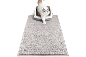 Pieviev Chenille Cat Litter Mat for Litter Box, 28"x22" Soft Ultra Absorbent Mat, Waterproof & Non-Slip, Easy to Clean Litter Trapping Mat for Indoor Cats, Gray