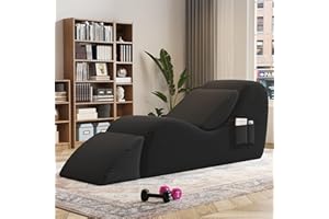 SYFERLORY Yoga Chairs for Adults, Chaise Lounge Chair Indoor with Side Pocket, Lumbar Pillow, Ottoman, Yoga Chair Perfect for Stretching, Relaxation, Exercise, Massage - High Density Foam (Black)