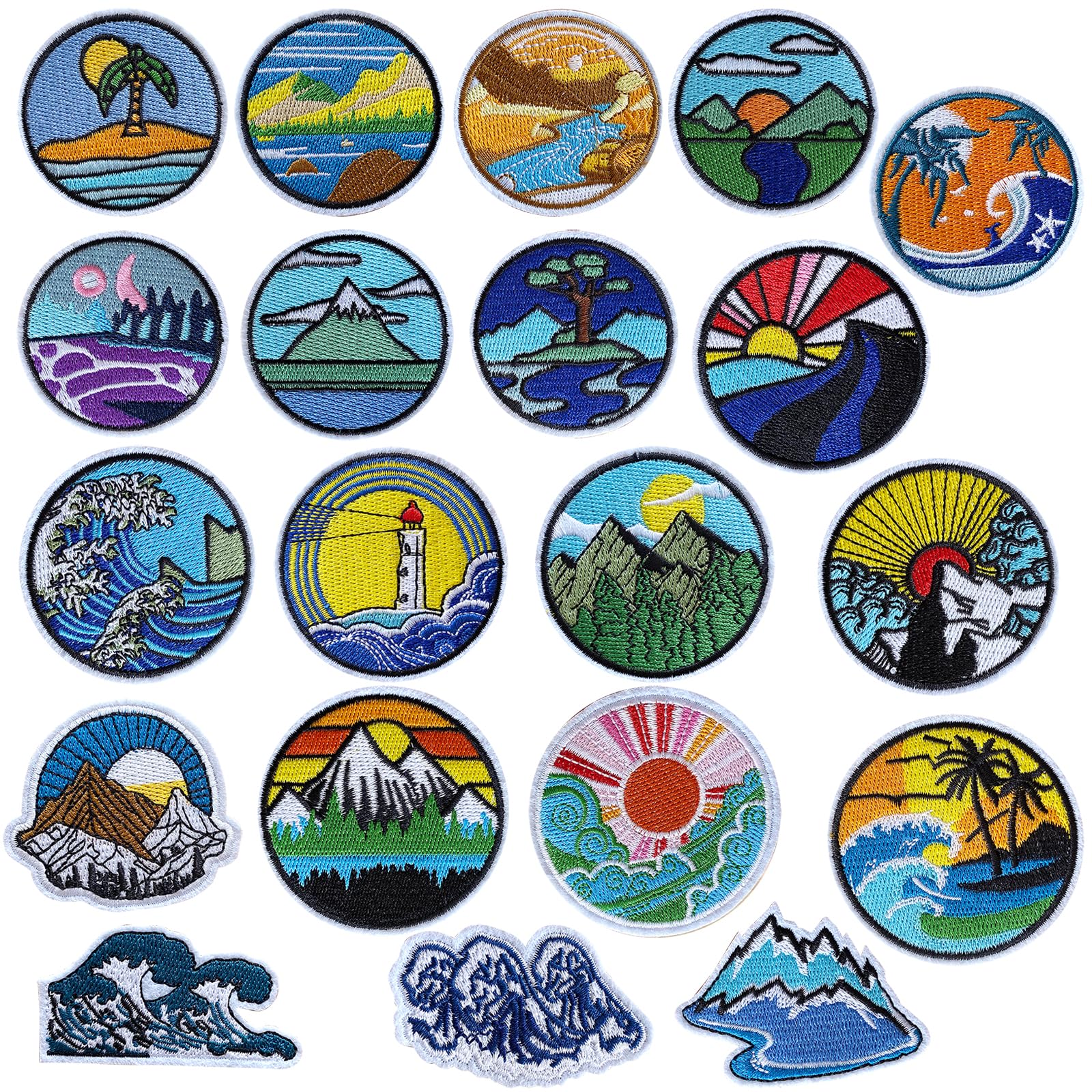 Photo 1 of 20Pcs Circle Camping Iron on Patches Adventure Outdoor Hiking Embroidered Patches Iron on Nature Landscape Patches for Hats Backpack Jeans Jackets Clothes Jackets DIY Crafts Sew Making (Camping)