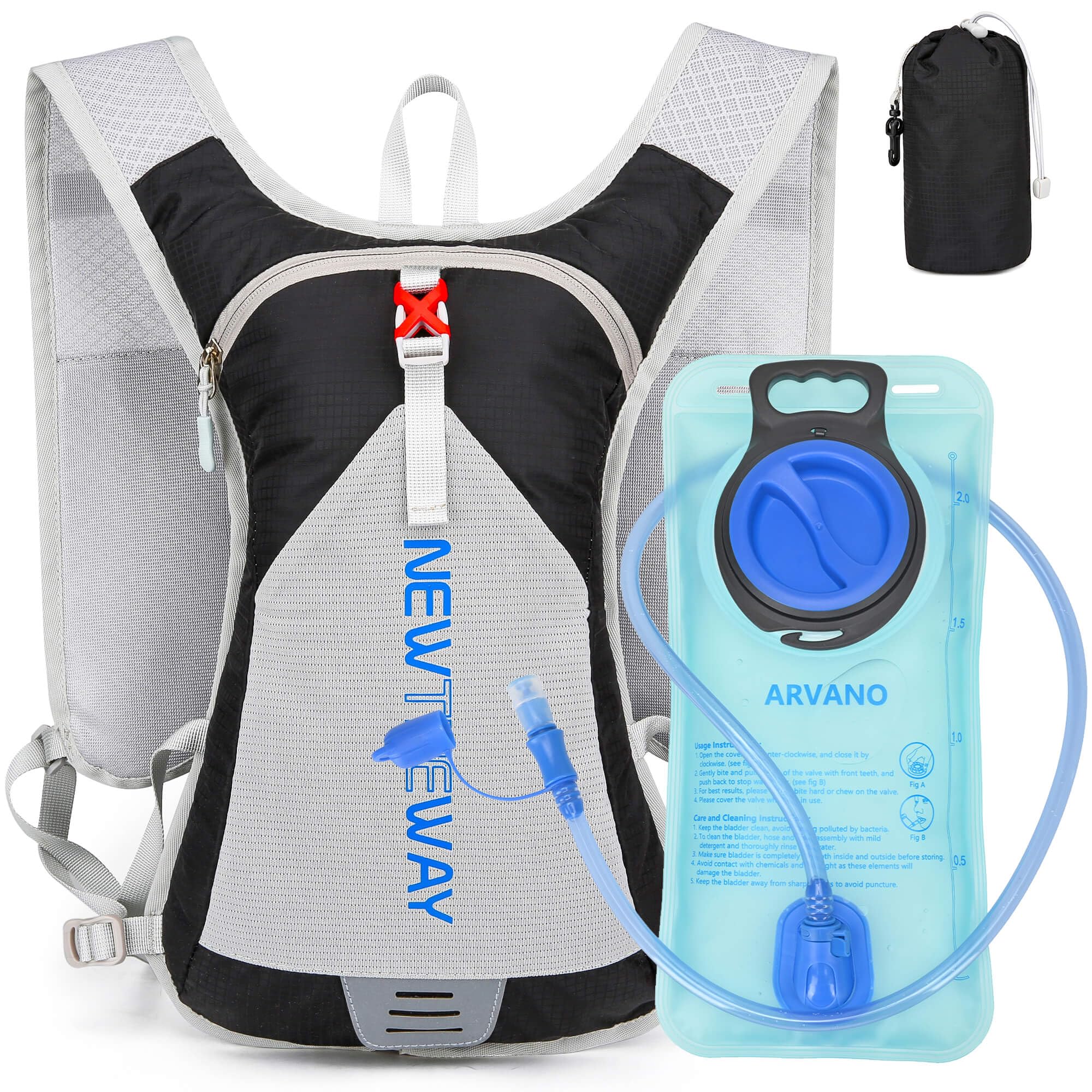Arvano Hydration Backpack, Lightweight Foldable Running Vest Backpack with Hydration Bladder 2L, Water Rucksack for Cycling Biking Marathon Skiing for Men Women