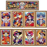 WUOUWUOU Day of The Dead Poster - 9 Piece Day of the Dead Decorations | Sugar Skull Wall Art Sugar Skull Art Print for Mexico Day Day of the Dead Halloween Wall Decor Living Room Decor