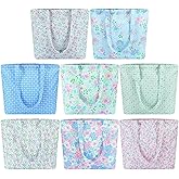 SilTriangle 8 Pcs Cute Floral Tote Bag Bulk Reusable Floral Bridesmaid Tote Grocery Cloth Handbags Aesthetic Flower Shopping Shoulder Valentine Wedding Gift Bags for Women