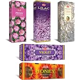 Hem Assorted Incense Sticks | Natural Fragrance | Positive Energy &amp; Spiritual Wellness | Multiple Scents | Pack of 6 (Peony, Honey, Lilac, Violet, Tuberose, Lavender)