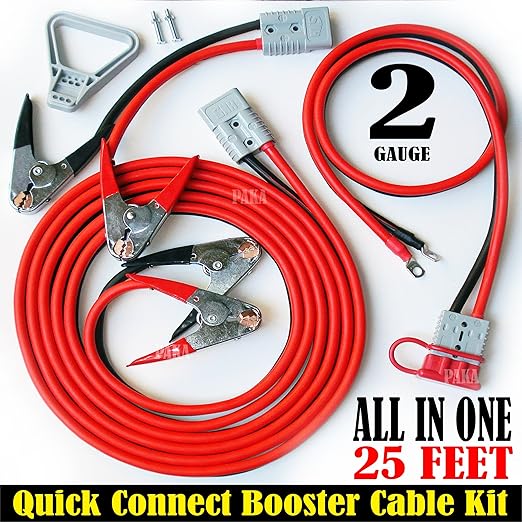 3 pcs 2 Gauge 25 ft Quick Disconnect JumperBooster Cable